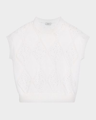 Peserico Tricot Sequin Diamond-Pattern Cotton Sweater
