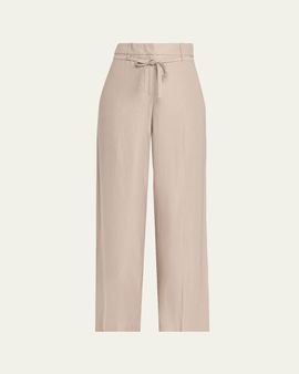 Peserico Wide-Leg Glossy Gabardine Pants