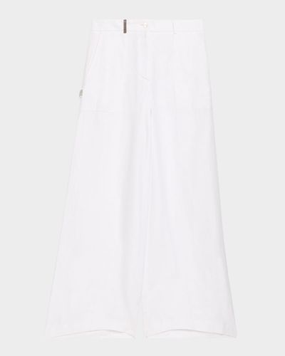 Peserico Wide-Leg Linen Gabardine Pants