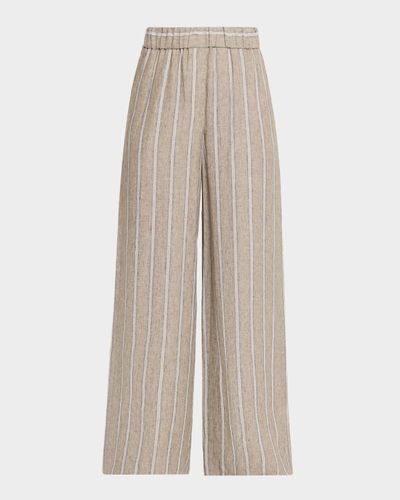 Peserico Wide-Leg Striped Cotton Pants
