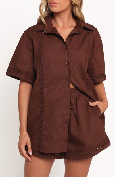 Petal & Pup Petal & Pup Austin Eyelet Trim Short Sleeve Cotton Button-Up Shirt