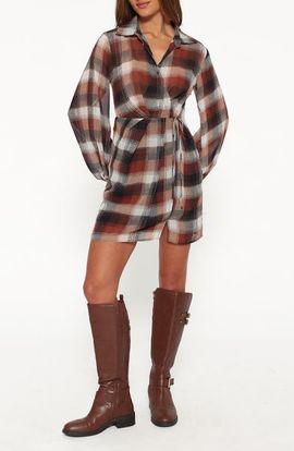 Petal & Pup Petal & Pup Eadie Long Sleeved Plaid Minidress 