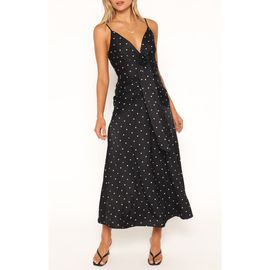 Petal & Pup Petal & Pup Eluna Ruched Plunge Neck Polka Dot Midi Dress