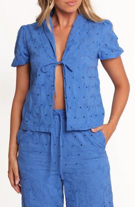 Petal & Pup Petal & Pup Ksenia Eyelet Embroidered Tie Front Cotton Top
