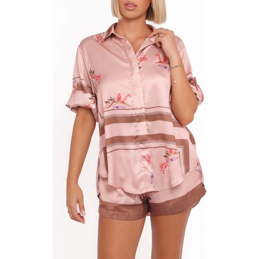 Petal & Pup Petal & Pup Lara Floral Print & Stripe Satin Button-Up Shirt