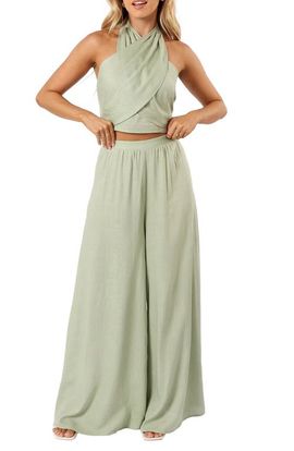 Petal & Pup Petal & Pup Mary Halter Crop Top & Wide Leg Pants
