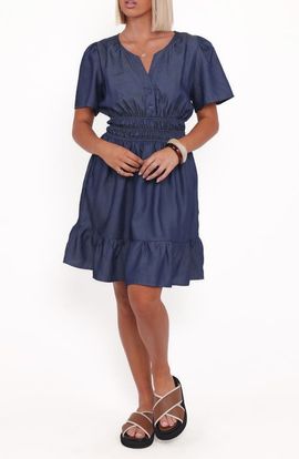 Petal & Pup Petal & Pup Morwenna Ruffle Chambray Minidress 