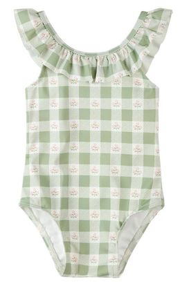 Petit Lem Petit Lem Kids' Check Ruffle UPF 50+ One-Piece Swimsuit