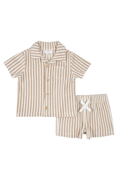 Petit Lem Petit Lem Stripe Terry Camp Shirt & Shorts Set