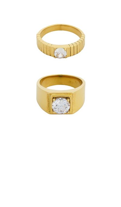 petit moments petit moments Round Stone Statement Ring Set Of 2