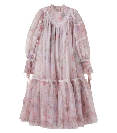 Petite Amalie Petite Amalie Lace-trimmed floral tulle dress