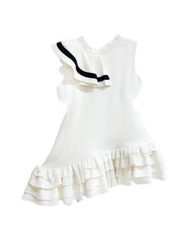 Petite Maison Kids Petite Maison Kids Girls' Alex White Ruffle Dress with Black Contrast Line