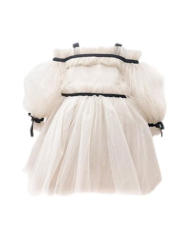 Petite Maison Kids Petite Maison Kids Girls' Coco Caramel Tulle Dress with Sheer Puff Tulle Sleeves