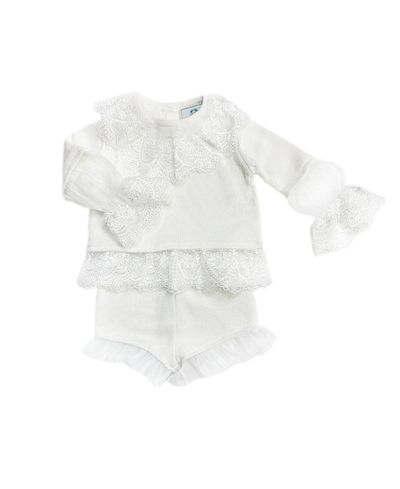 Petite Maison Kids Petite Maison Kids Girls' Emma White Cotton and Lace Top and Shorts Set