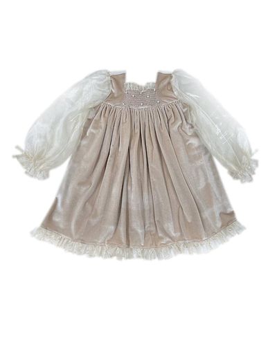 Petite Maison Kids Petite Maison Kids Girls' Helena Velour Dress with Organza Puff Sleeves