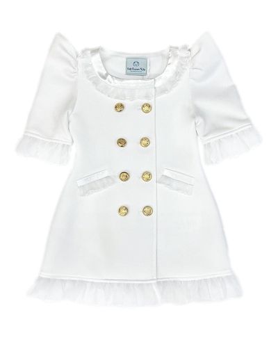 Petite Maison Kids Petite Maison Kids Girls' White Tuxedo Style Dress with Gold-Tone Hardware Buttons