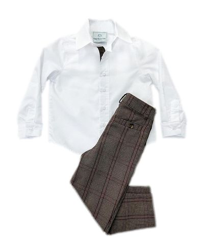 Petite Maison Kids Petite Maison Kids Unisex Petite Maison Blair White Cotton Button Down Shirt with Estate Tweed Trim and Tweed Pants