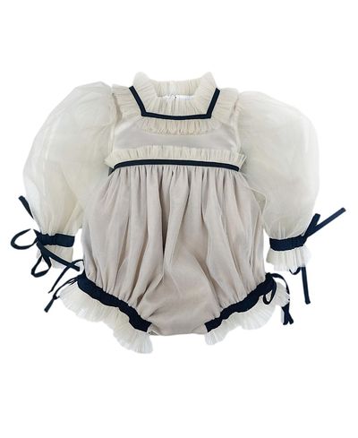 Petite Maison Kids Petite Maison Kids Unisex Petite Maison Coco Caramel Tulle Romper with Sheer Puff Tulle Sleeves