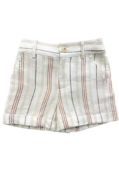 Petite Maison Kids Petite Maison Kids White and Beige Boys' Striped Linen Shorts 