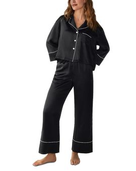 Petite Plume Petite Plume Celine Silk Shirt & Wide Leg Pants Pajama Set