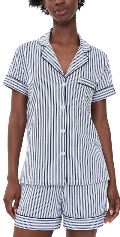 Petite Plume Petite Plume French Ticking Shorts Pajama Set NAVY