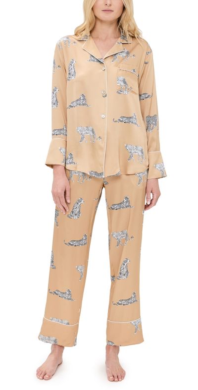 Petite Plume Petite Plume Mulberry Silk Panther Champagne Pajama Set Gold M