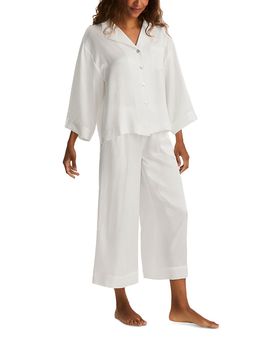 Petite Plume Petite Plume Olivia Silk Shirt & Wide Leg Pants Pajama Set