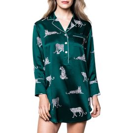 Petite Plume Petite Plume Panther Print Piped Mulberry Silk Nightshirt