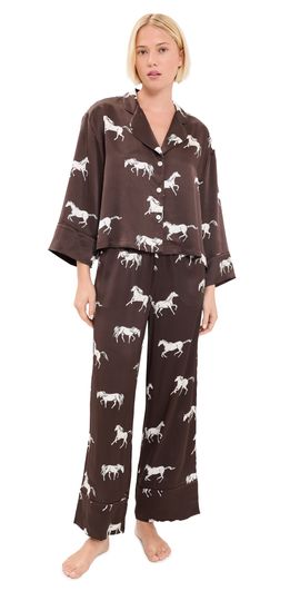 Petite Plume Petite Plume Silk Celine Pajama Set Brown