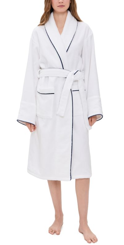 Petite Plume Petite Plume Unisex Luxe Terry Robe in White with Navy Piping White