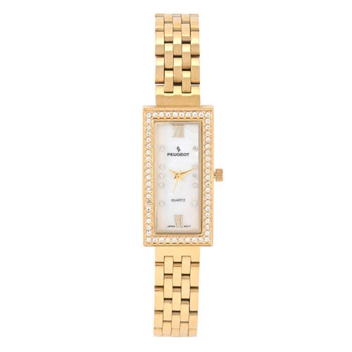 Peugeot Peugeot 14K Gold-Plated Crystal Bezel Stainless Steel Bracelet Watch- 35x20MM