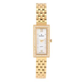 Peugeot Peugeot 14K Gold-Plated Crystal Bezel Stainless Steel Bracelet Watch- 35x20MM