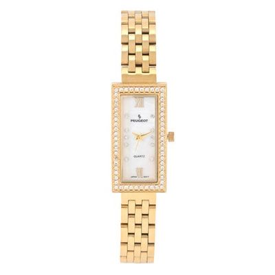 Peugeot Peugeot 14K Gold-Plated Crystal Bezel Stainless Steel Bracelet Watch- 35x20MM