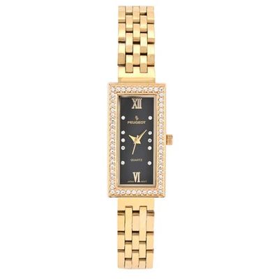 Peugeot Peugeot 14K Gold-Plated Rectangular Stainless Steel Bracelet Watch- 35x20MM