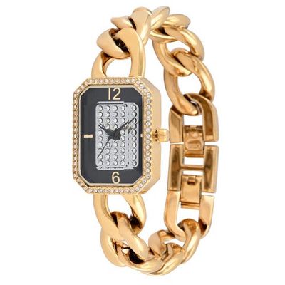 Peugeot Peugeot Rectangular Crystal Studded Link Watch- 30x23MM