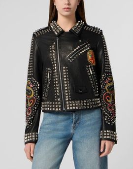 PHILIPP PLEIN PHILIPP PLEIN Boxy Fit Biker Jacket Studs &Amp; Patches Women