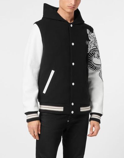 PHILIPP PLEIN PHILIPP PLEIN College Bomber With Leather Sleeves Monogram Men
