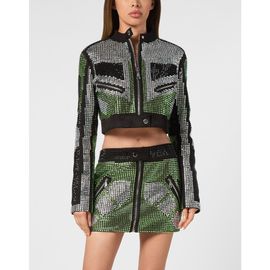 PHILIPP PLEIN PHILIPP PLEIN Cropped Leather Biker Jacket Strass Women