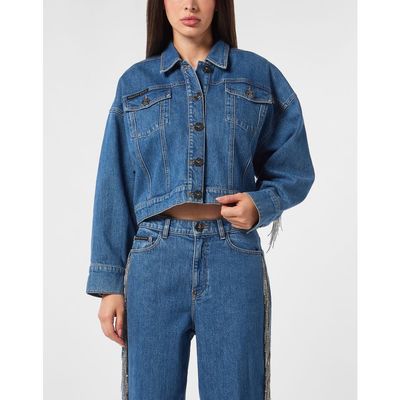 PHILIPP PLEIN PHILIPP PLEIN Denim Cropped Jacket Crystal Fringes Women