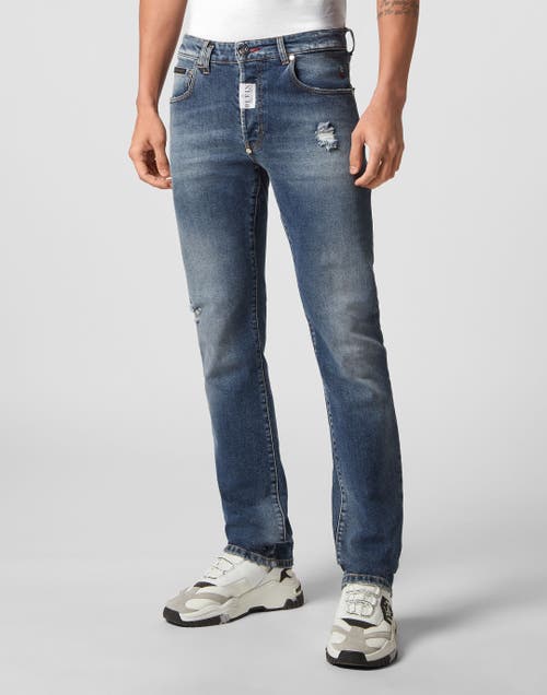 PHILIPP PLEIN PHILIPP PLEIN Denim Trousers Super Straight Cut Hexagon Logo Men