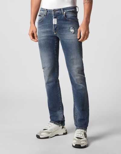 PHILIPP PLEIN PHILIPP PLEIN Denim Trousers Super Straight Cut Hexagon Logo Men