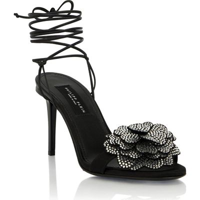 PHILIPP PLEIN PHILIPP PLEIN Lace-Up High Heels Sandals Strass Flower 9 Women
