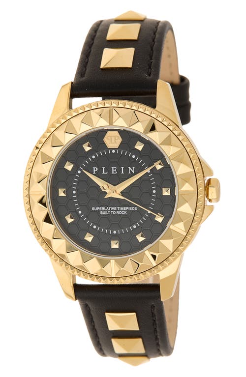 PHILIPP PLEIN PHILIPP PLEIN Lady Rock Pyramid Stud Leather Strap Watch, 38mm