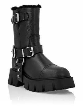 PHILIPP PLEIN PHILIPP PLEIN Leather Biker Boots Studs Women