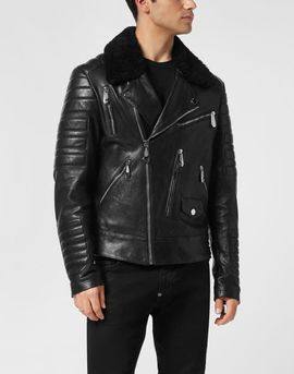 PHILIPP PLEIN PHILIPP PLEIN Leather Biker Jacket With Shearling Collar Men