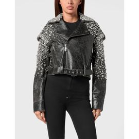 PHILIPP PLEIN PHILIPP PLEIN Leather Cropped Biker Jacket Ls Strass Women