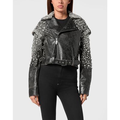 PHILIPP PLEIN PHILIPP PLEIN Leather Cropped Biker Jacket Ls Strass Women