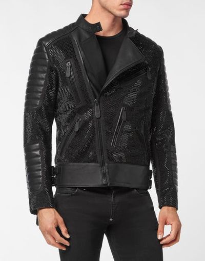 PHILIPP PLEIN PHILIPP PLEIN Leather Disco Biker Jacket Crystals Men