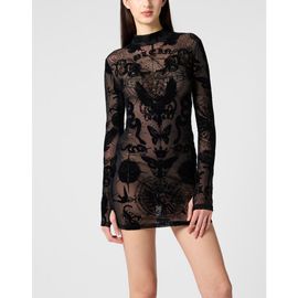 PHILIPP PLEIN PHILIPP PLEIN Long Sleeve Mini Dress Flock Butterfly Tattoo Women