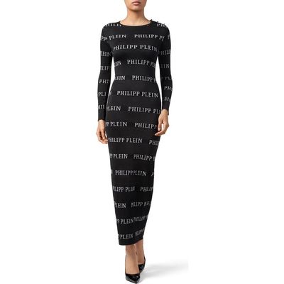 PHILIPP PLEIN PHILIPP PLEIN Lurex Logo Jacquard Long Sleeve Maxi Dress Women